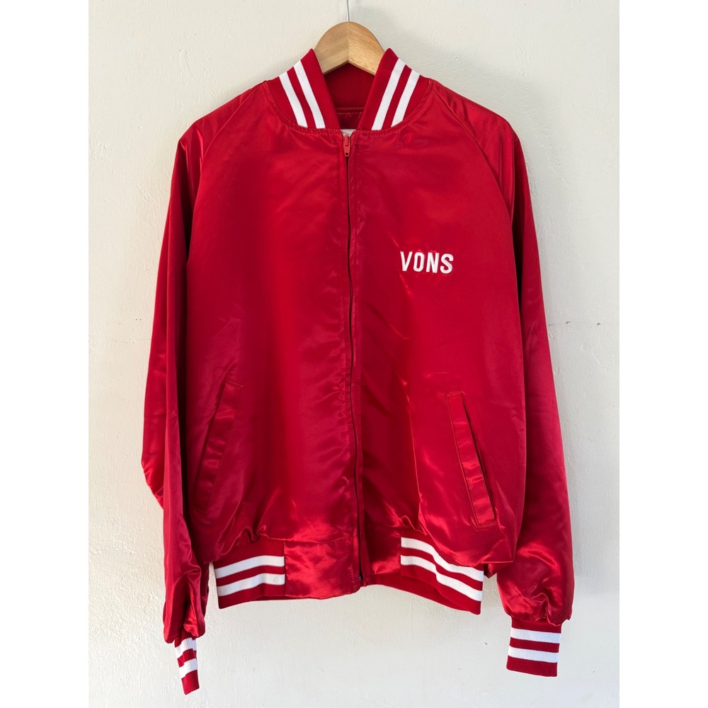Logos Unlimited Vintage Vons Satin Varsity Bomber Jacket Red Mens Large USA Made